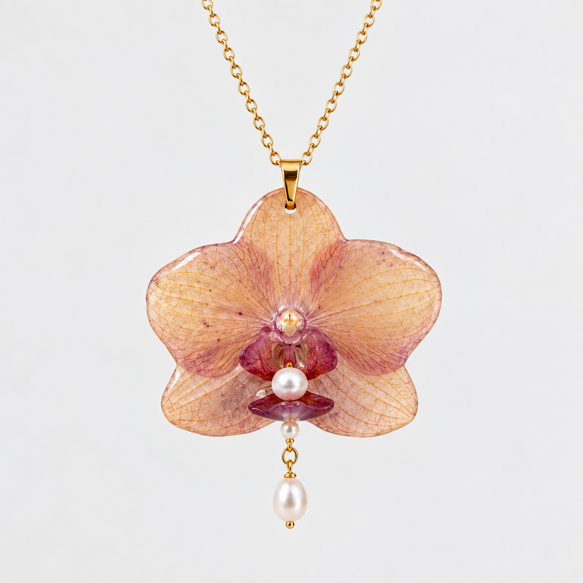 Einzelstück Orchidee Kette mit Süsswasserperlen
