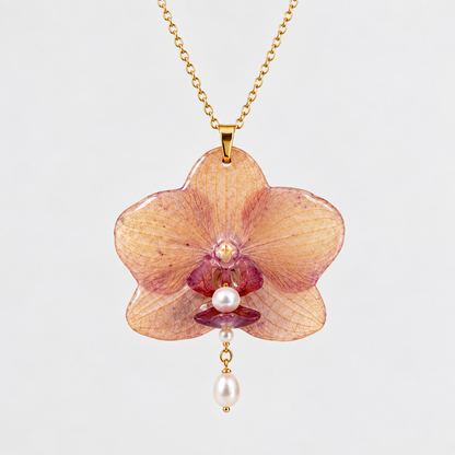 Einzelstück Orchidee Kette mit Süsswasserperlen