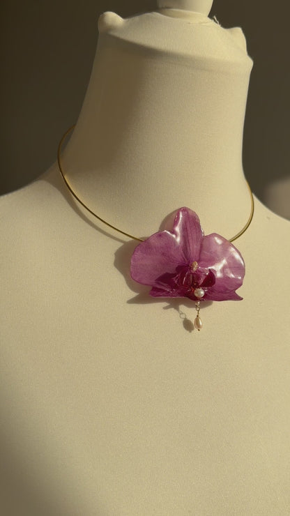 Einzelstück Große Orchidee Halskette Violett A